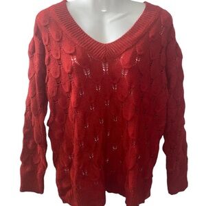 Women’s V-Neck Red Long Sleeve Pullover Sweater Lightweight Knit Size Small
